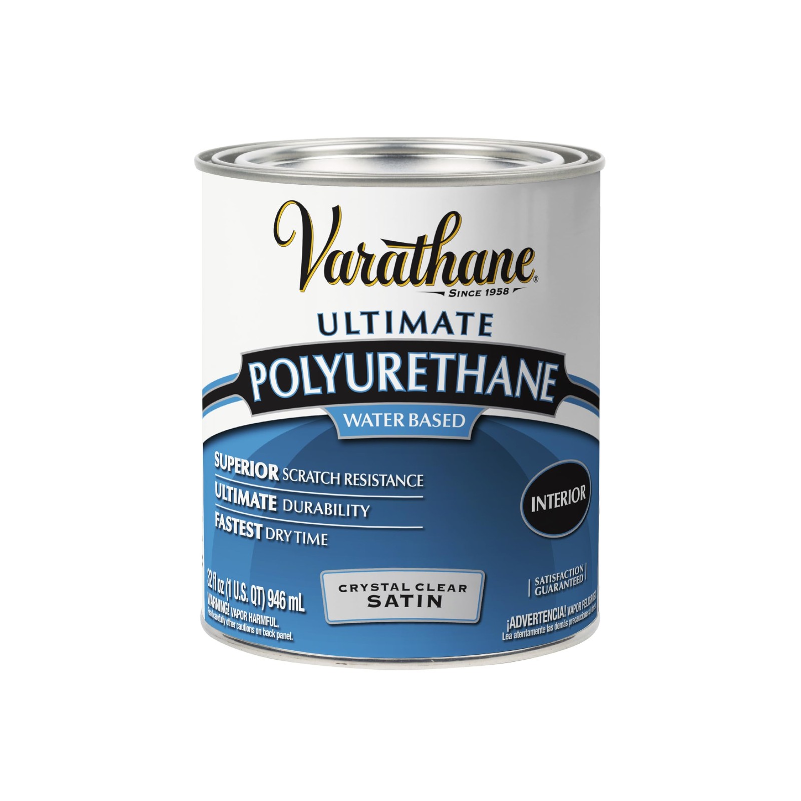 Water-Based Crystal-Clear Polyurethane Interior Wood Protection Satin Quart