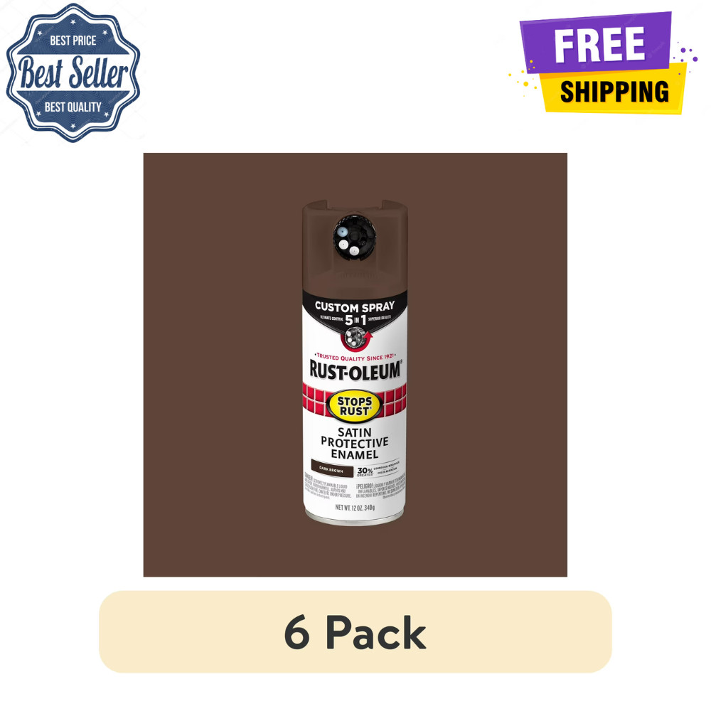6 Pack Rust-Oleum Stops Rust Custom Sprays 5-in-1, Satin Dark Brown Spray Paint