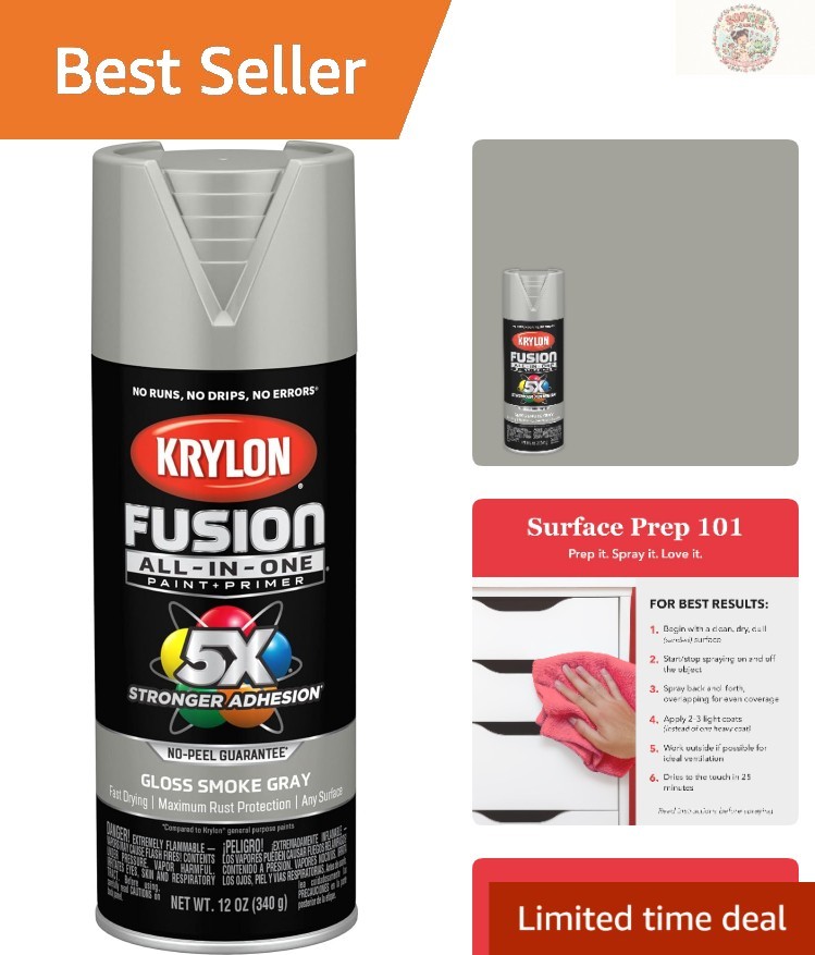 High-Performance Adhesive Spray Paint 12 oz – Indoor/Outdoor Use, Gloss Gray