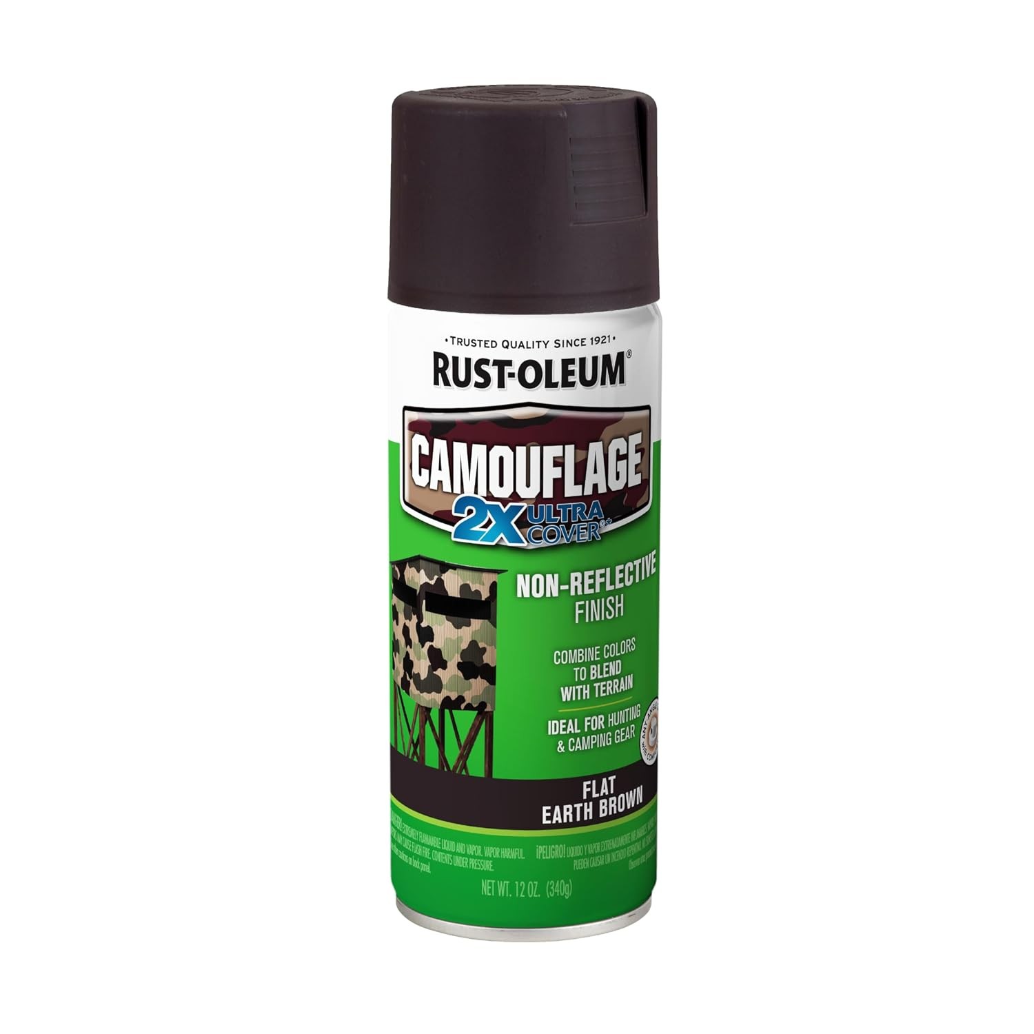 12 oz 2X Ultra Cover Camouflage Earth Brown Spray Paint Flat Tone Brown Color