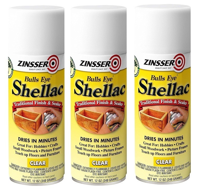 3 Cans Zinsser Bulls Eye Shellac Traditional Finish & Sealer Clear Spray 12 Oz
