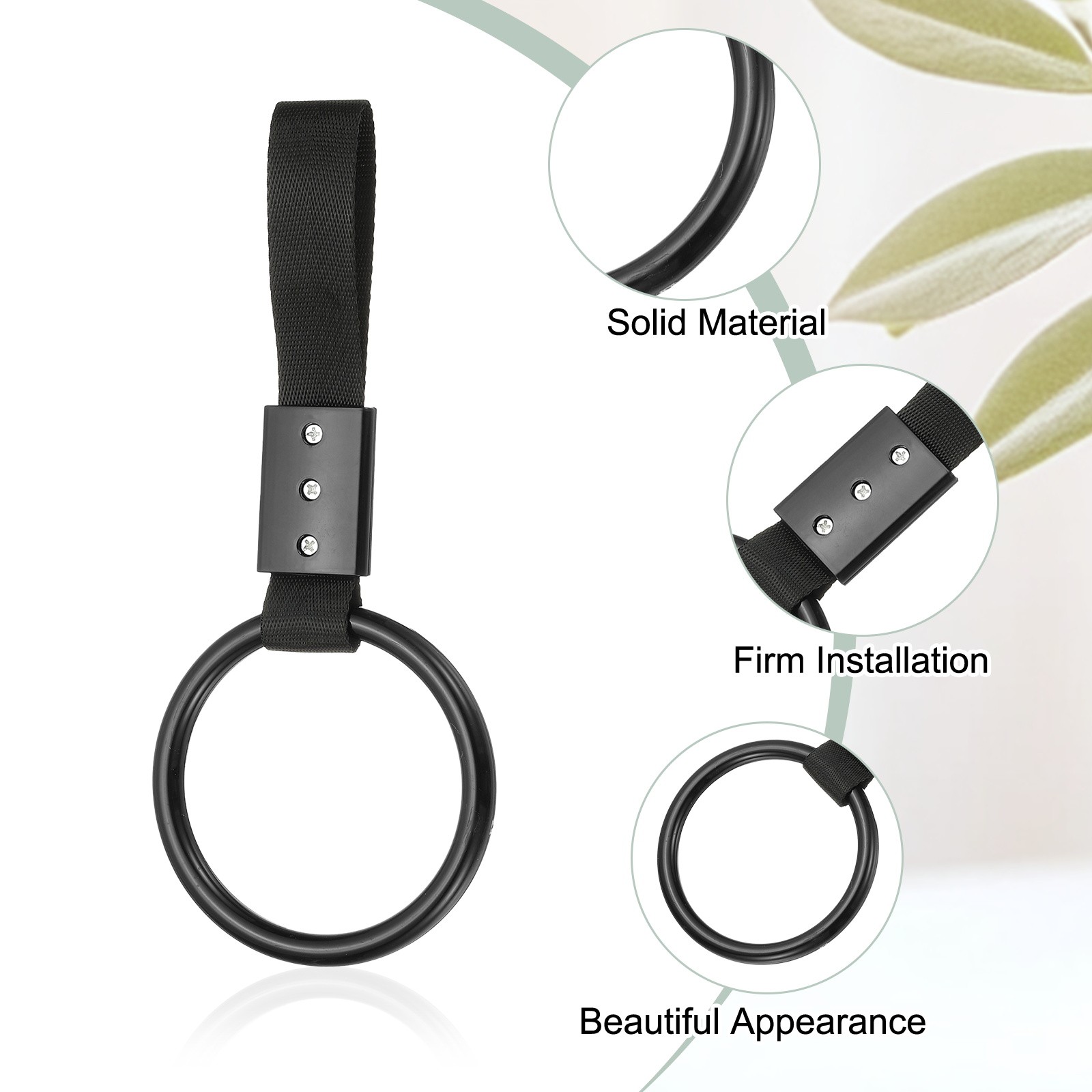2Pcs Circle Shaped Car Handle Straps, Black