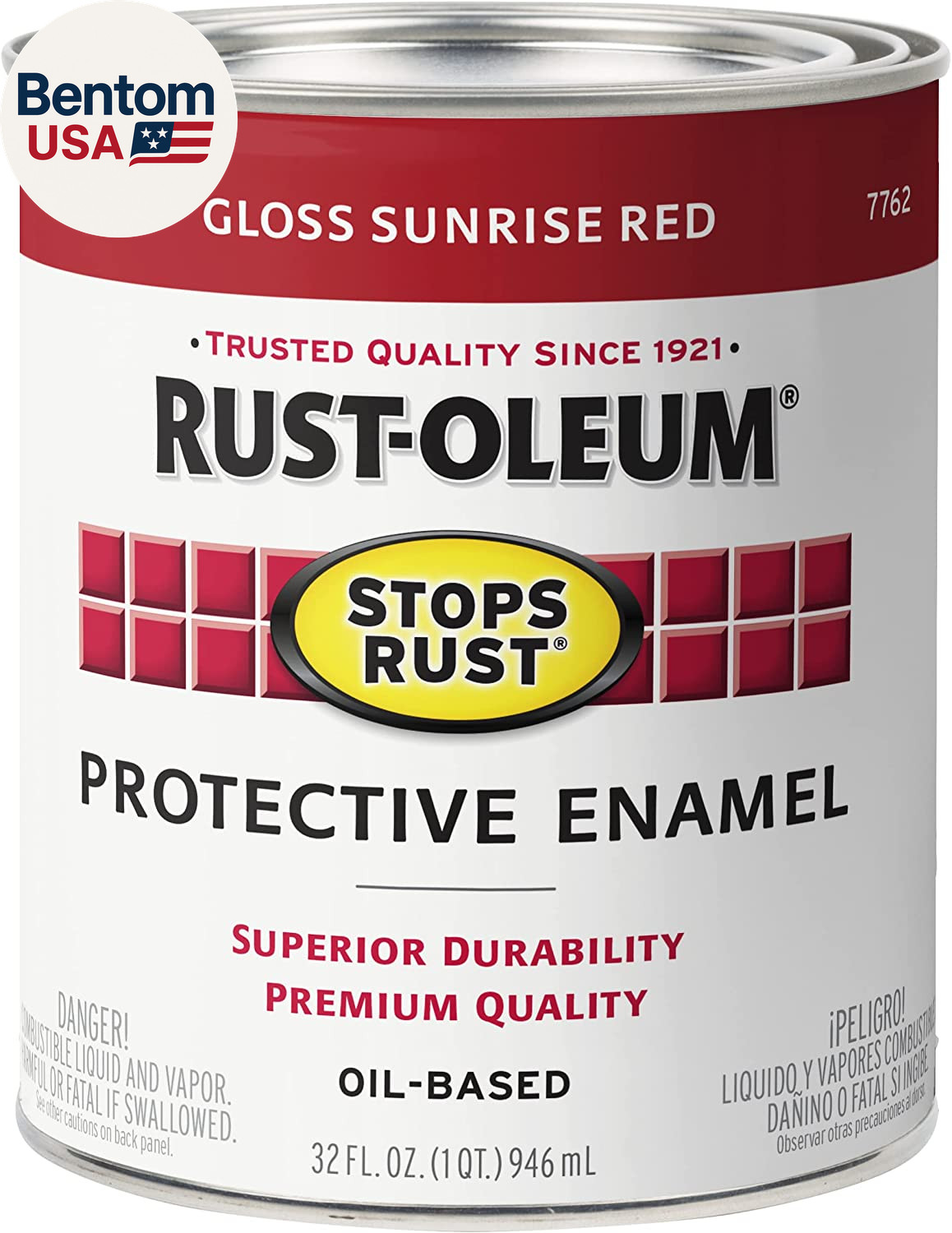 7762502 Stops Rust Brush on Paint, Quart, Gloss Sunrise Red, (Pack of 1)