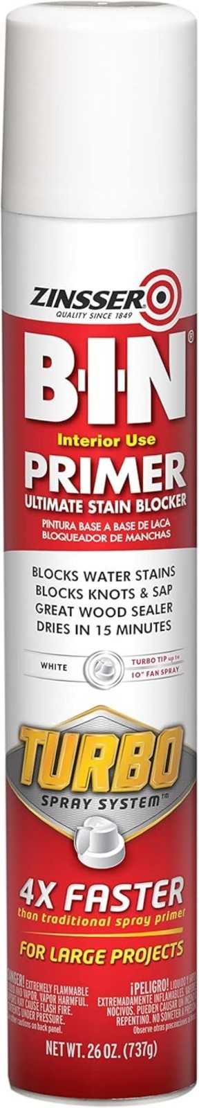 Spray Primer 26oz White Flat Odor Stain Blocker Fast Dry Indoor Outdoor
