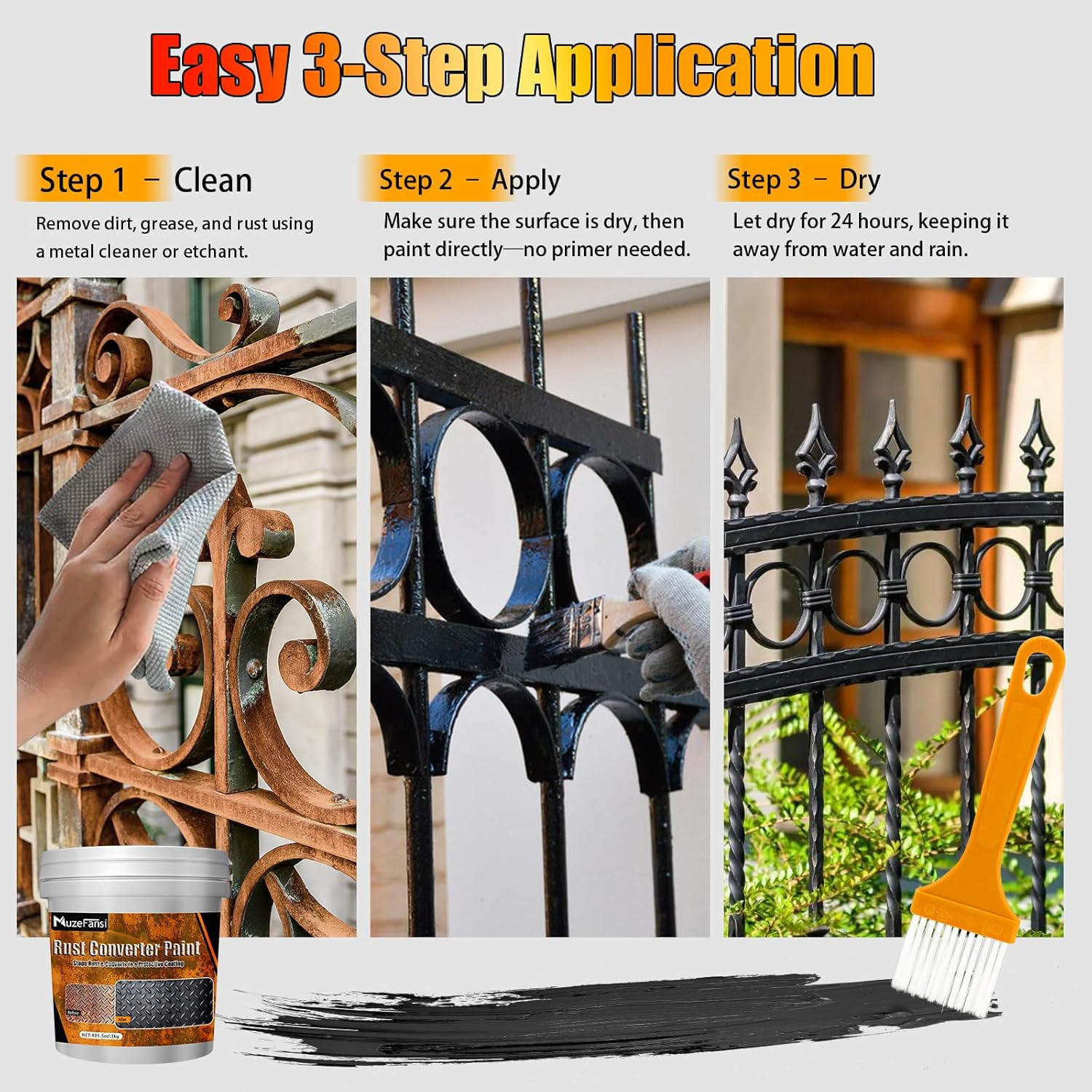 2-In-1 Rust Converter & Metal Primer, 101.5Oz Black Rust Inhibitor Paint for Met