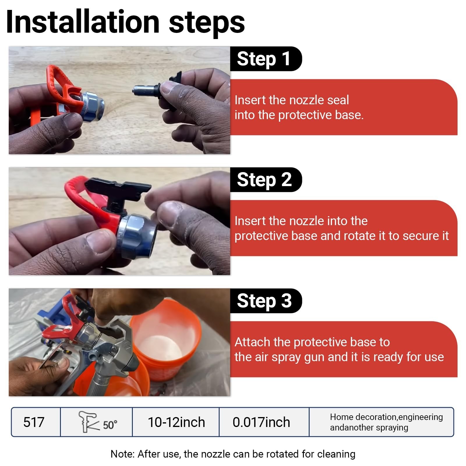 Airless Spray Tip for Standard Airless Paint Spray ，Includes 517 Nozzle t