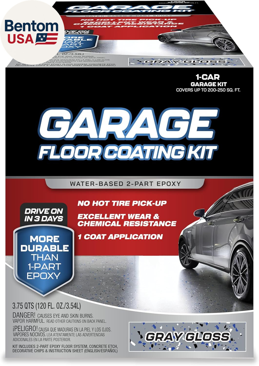 Garage Floor Kit – 2-Part Epoxy Coating for Concrete Floors, High-Gloss Finish,
