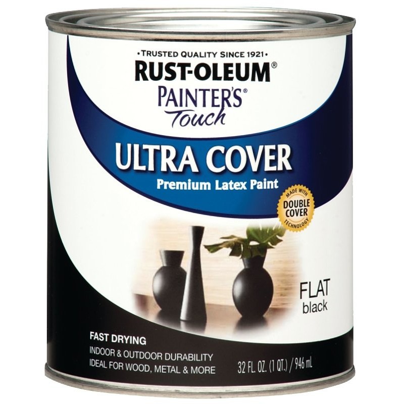 Rust-Oleum 1976502 Enamel Paint, Water, Flat, Black, 1 qt, Can, 120 sq-ft Covera