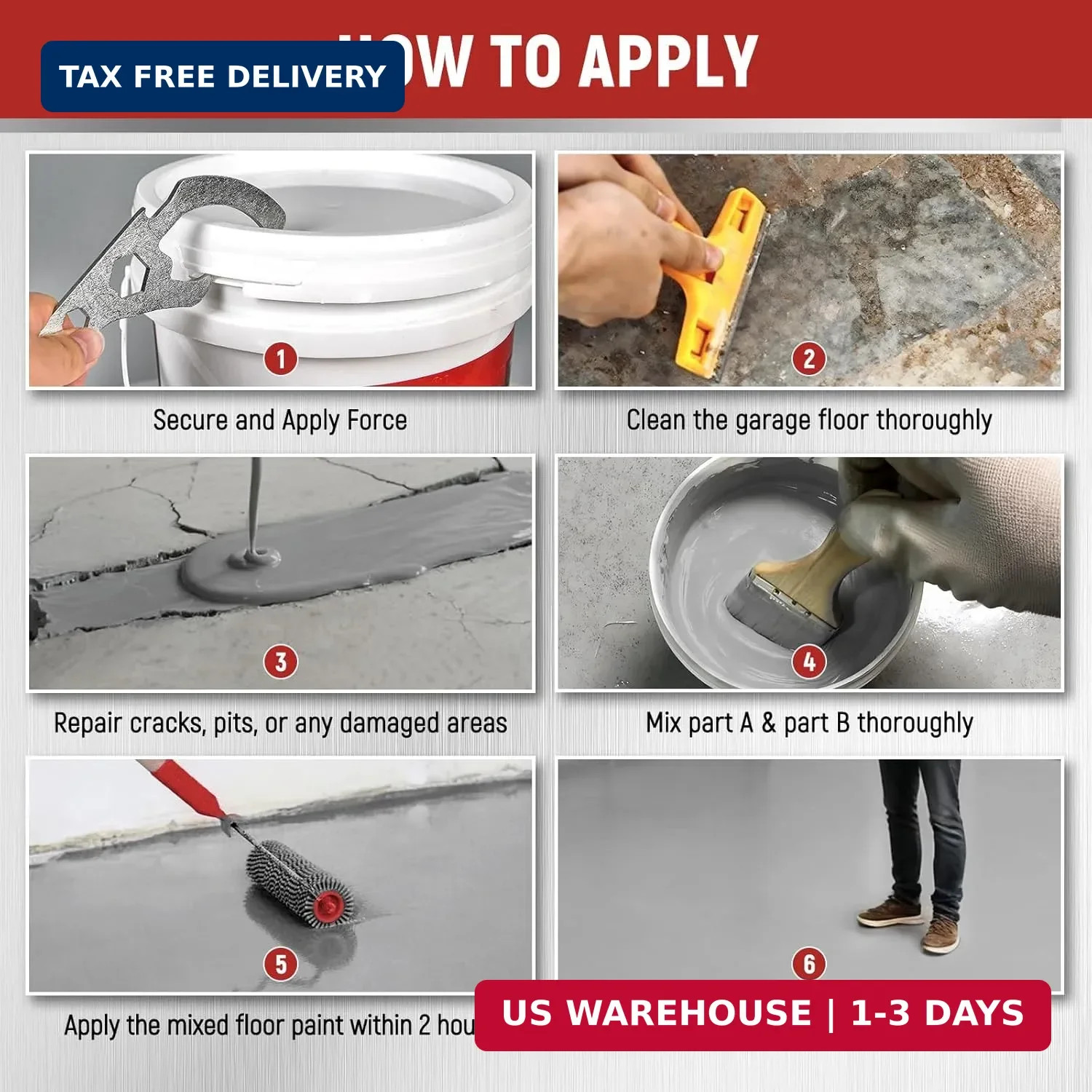 Black Professional Floor Paint Kit 1 Gallon Acrylic Concrete Coating For Garage