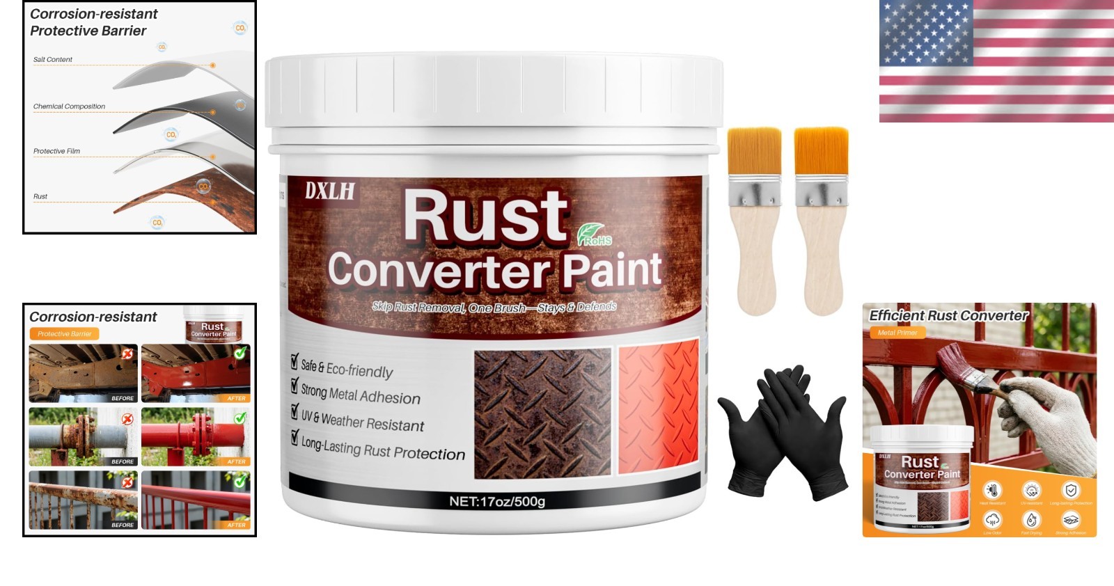 Fast-Drying Rust Reformer & Metal Primer, 17oz Red Paint – No Sanding Required