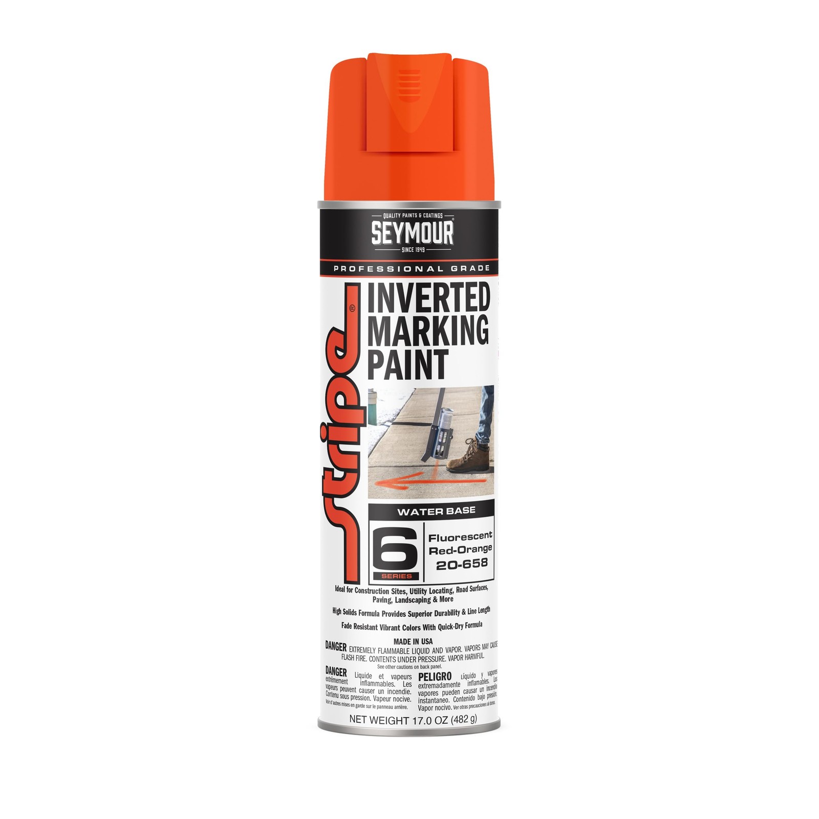 20-658 Seymour Stripe 6-Series Inverted Ground Marking Paint, Florescent Red-…