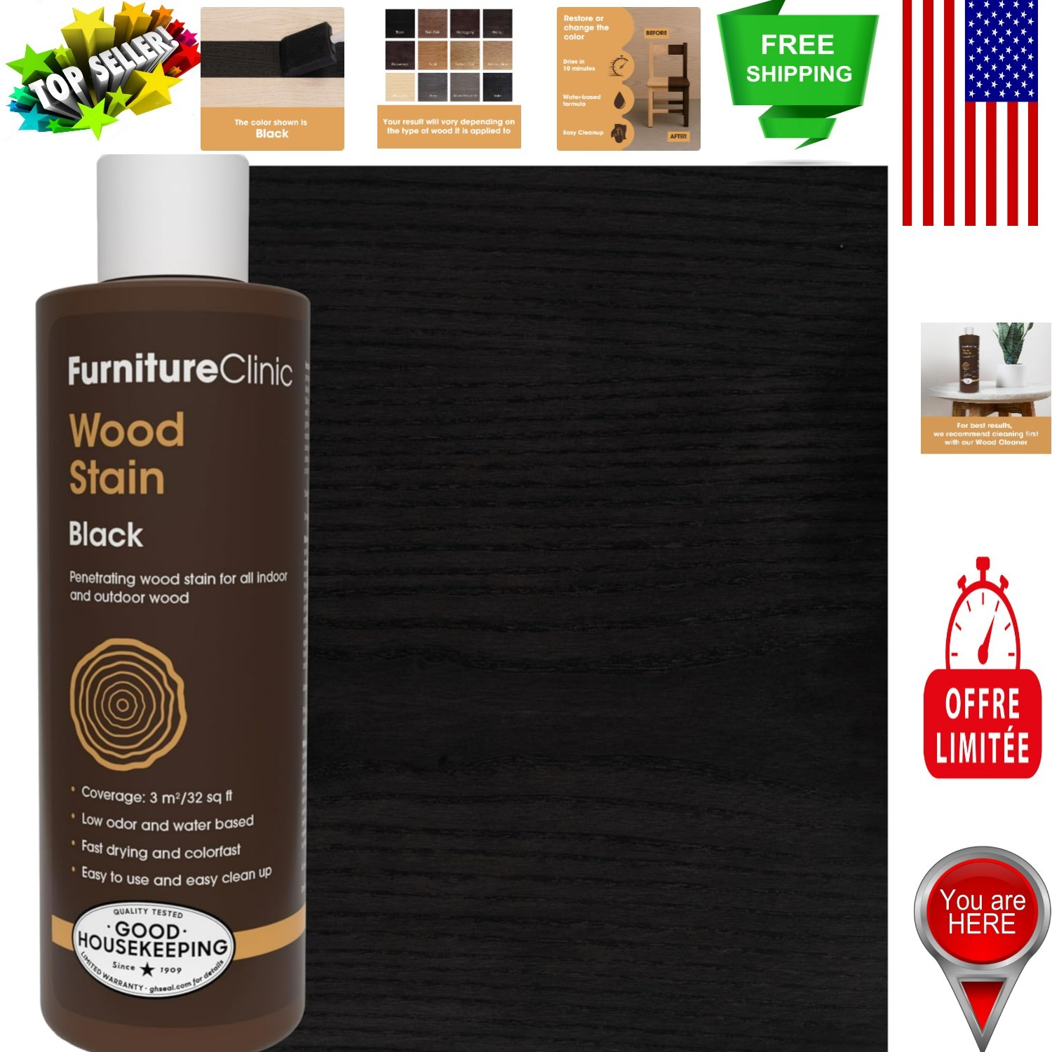 Transform Your Surfaces with Non-Toxic Black Wood Stain – 250ml Matte Finish