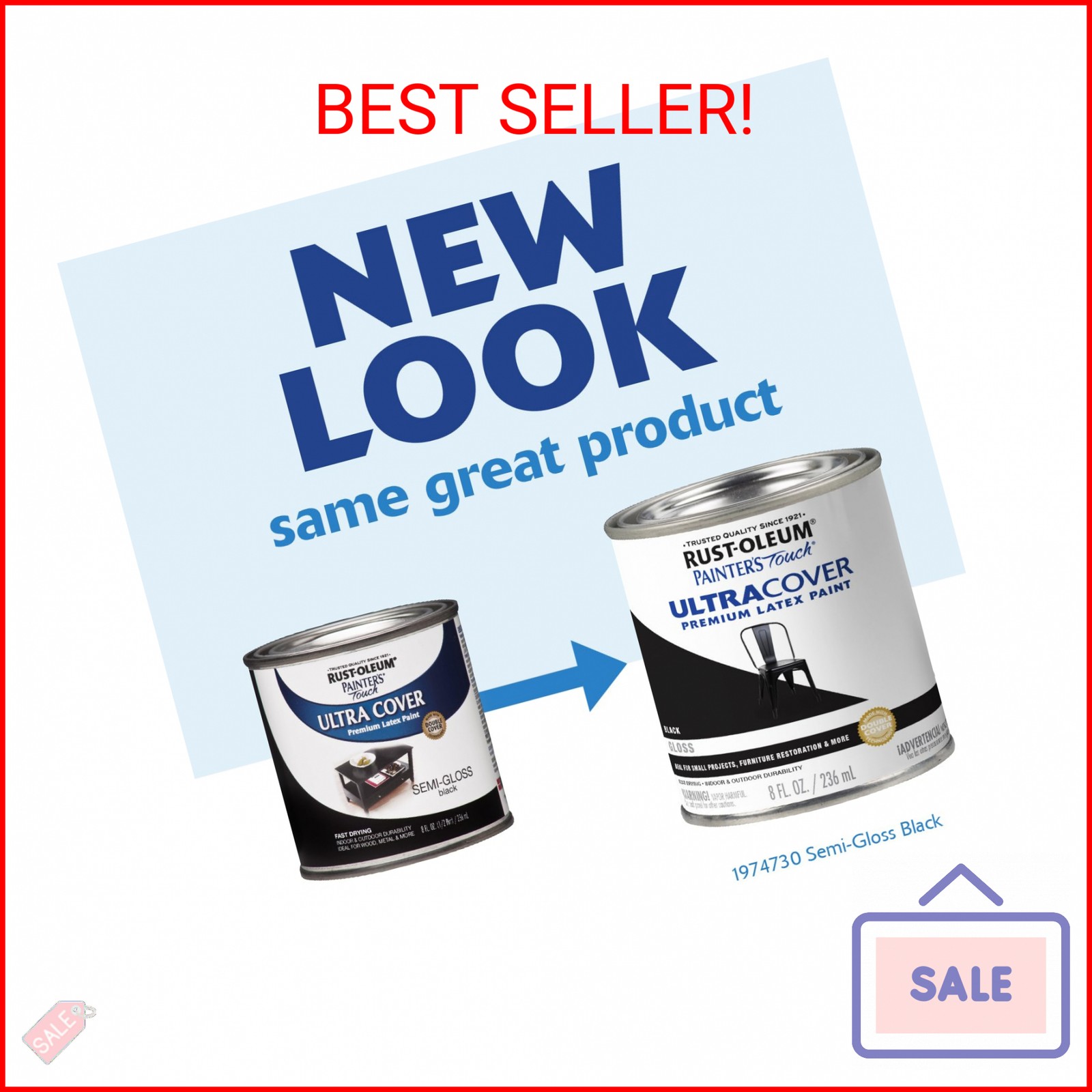 Rust-Oleum 1974730 Painter’s Touch Enamel Latex Paint, Half Pint, Semi-Gloss Bla