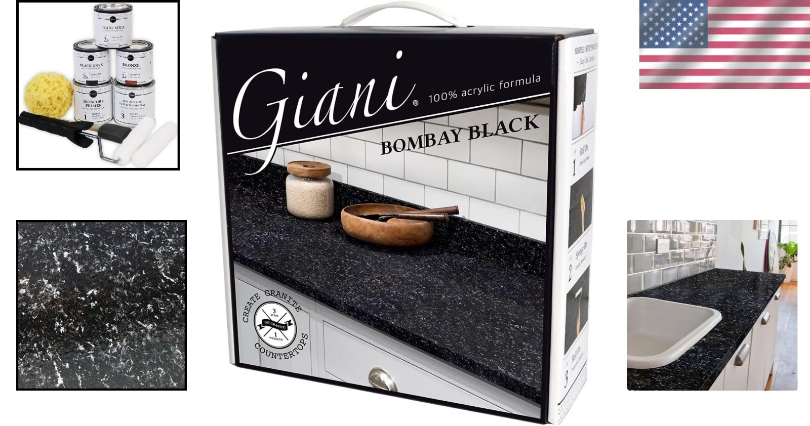 High-Gloss Granite Finish Paint Kit – 44 Fl Oz Bombay Black, Low Odor & Durable