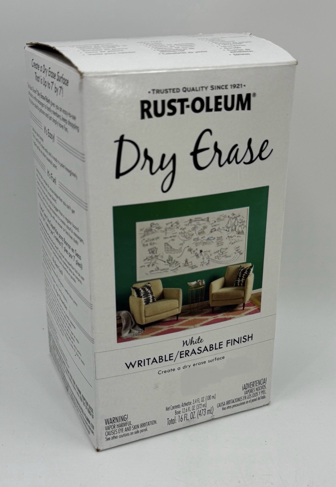 Rust-Oleum Dry Erase Kit Writeable Erasable Finish Walls Doors More 16 FL Oz NIB