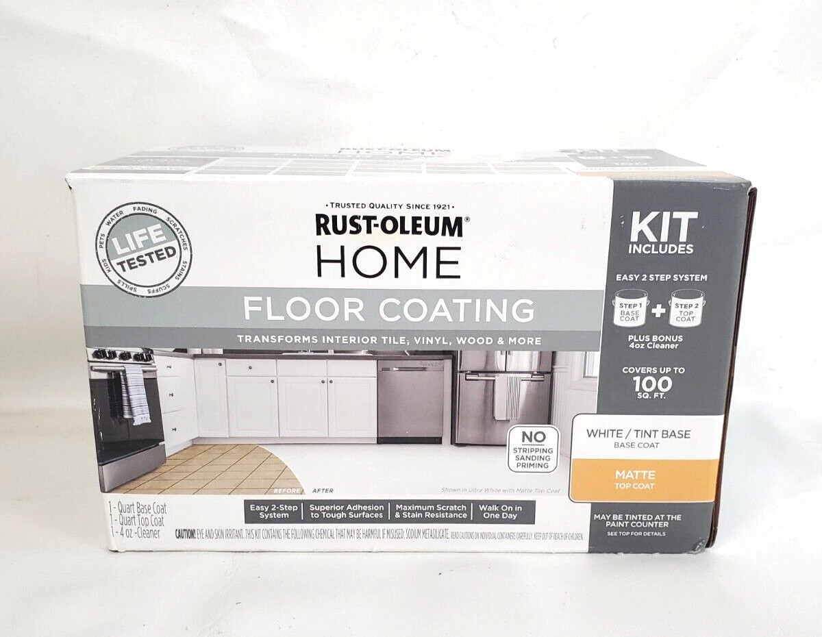 Rust-Oleum Home Floor Coating Kit, White/Tint Base-Base Coat, Matte Top Coat