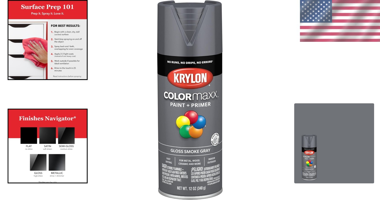 Fast-Drying Krylon COLORmaxx Spray Paint, Rust-Resistant Gloss Smoke Gray – 12oz