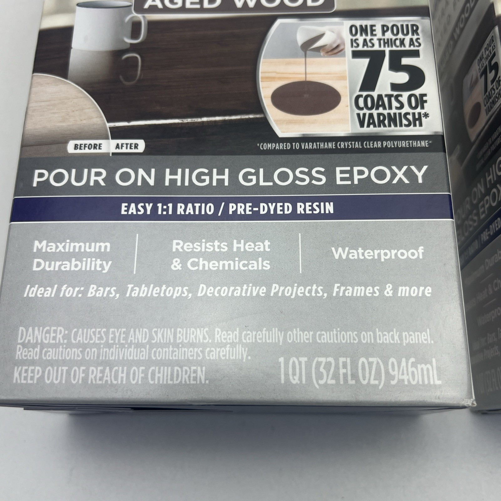 2 PACK Rust-Oleum Watco Super Glaze Pour On High Gloss Epoxy 1 Quart Aged Wood