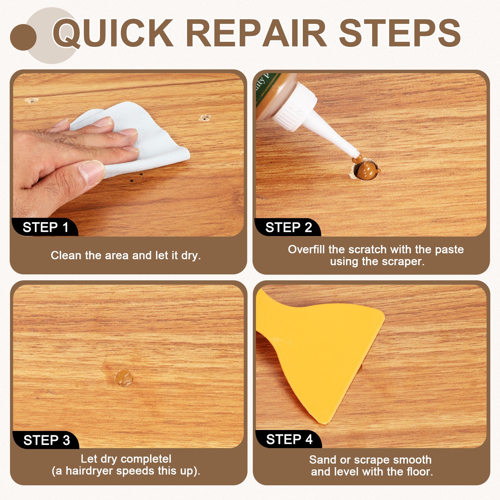 Wood Filler Kit, Furniture Repair Kit, Black, White, Light Grey