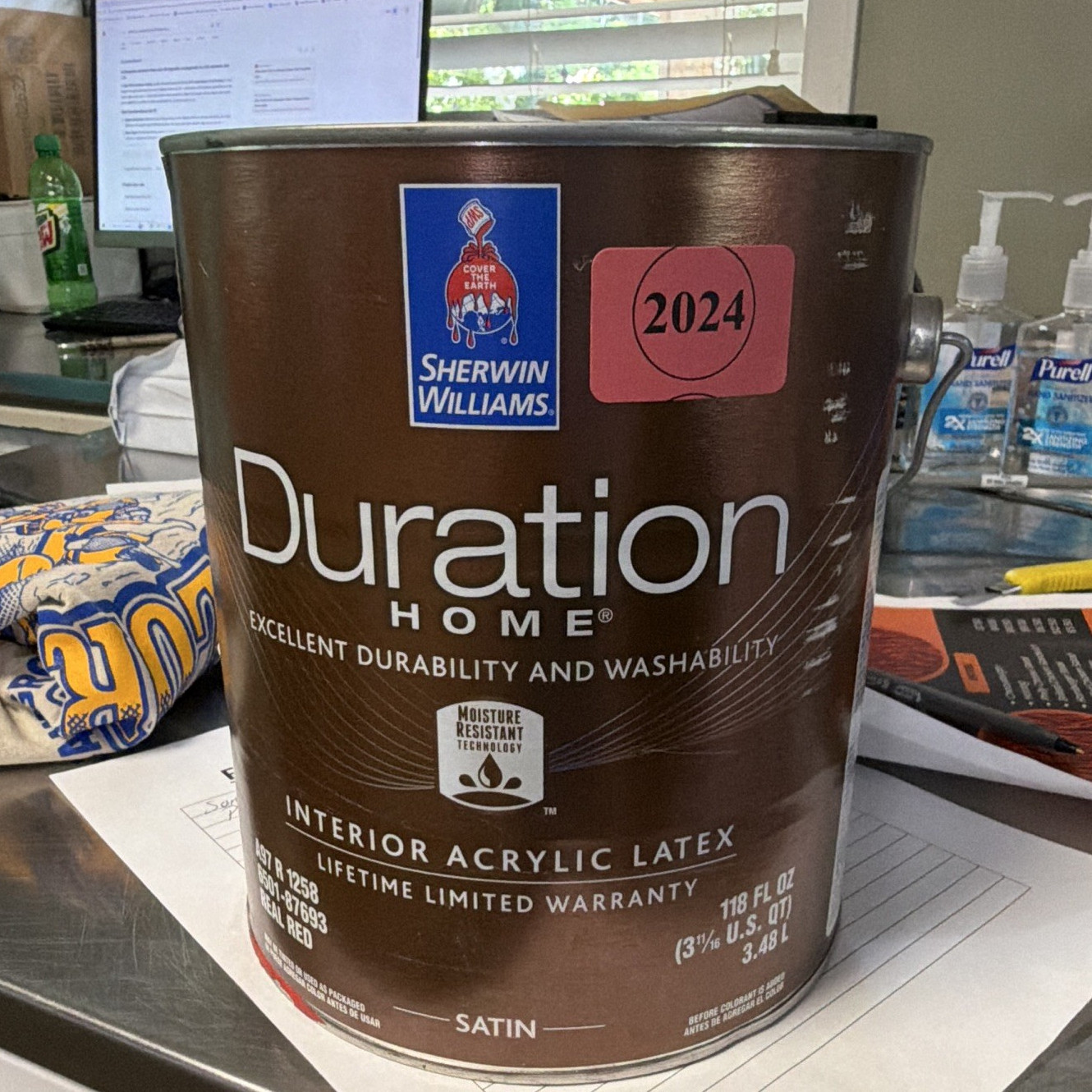 Sherwin-Williams Duration Home Interior Acrylic Latex Satin Red Paint 118 fl oz