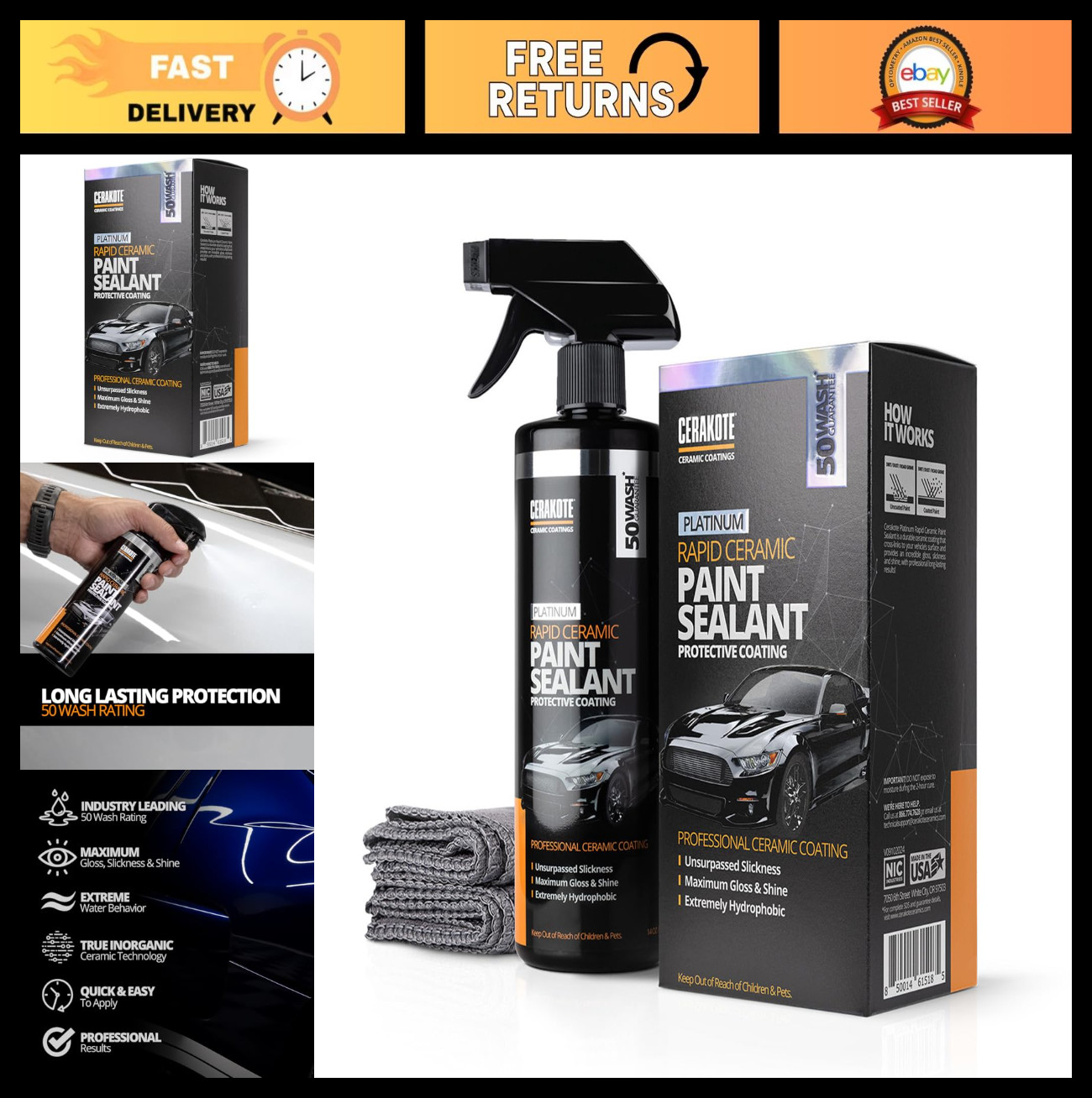 Ceramic Paint Sealant Spray – 14 oz – Maximum Gloss & Shine – Hydrophobic Coatin