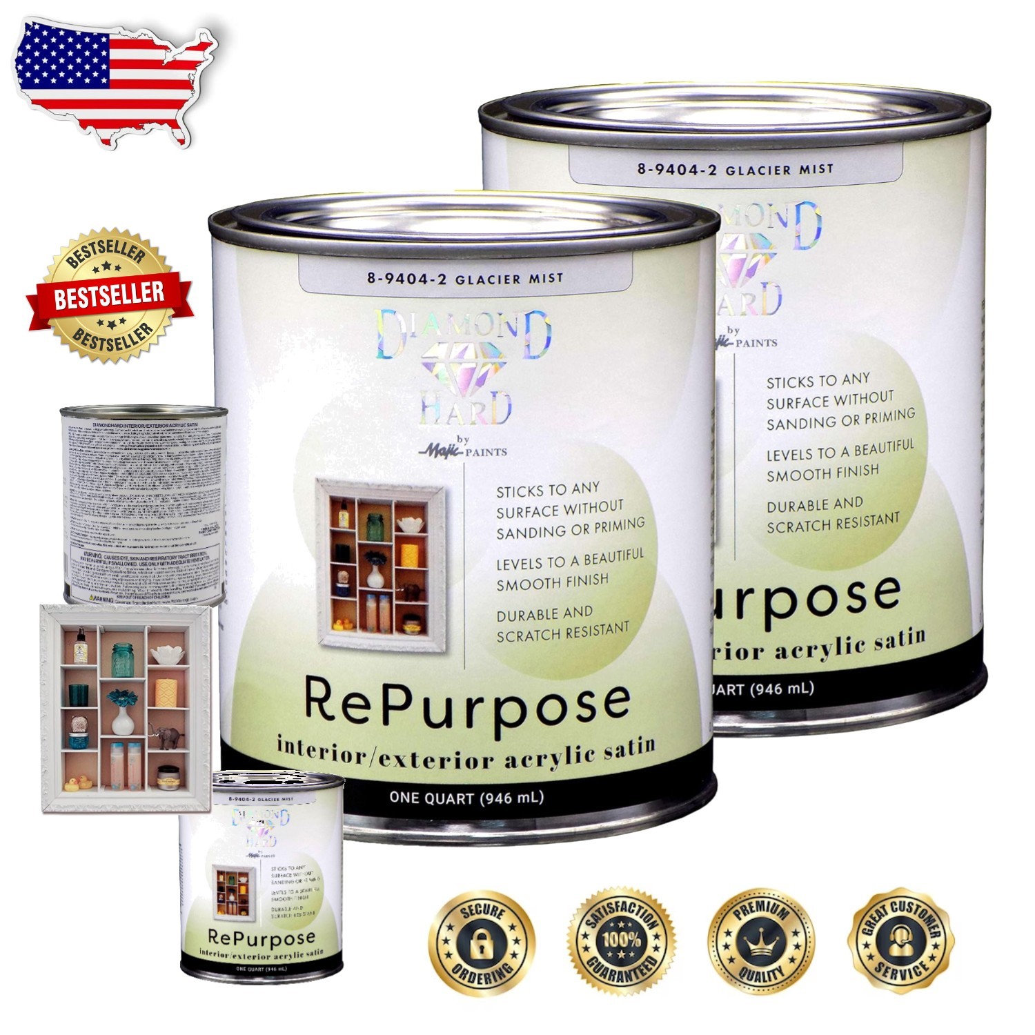 Satin Furniture Paint 2-Quart Glacier Mist Grey – Repurpose Wood, Metal, Glas…