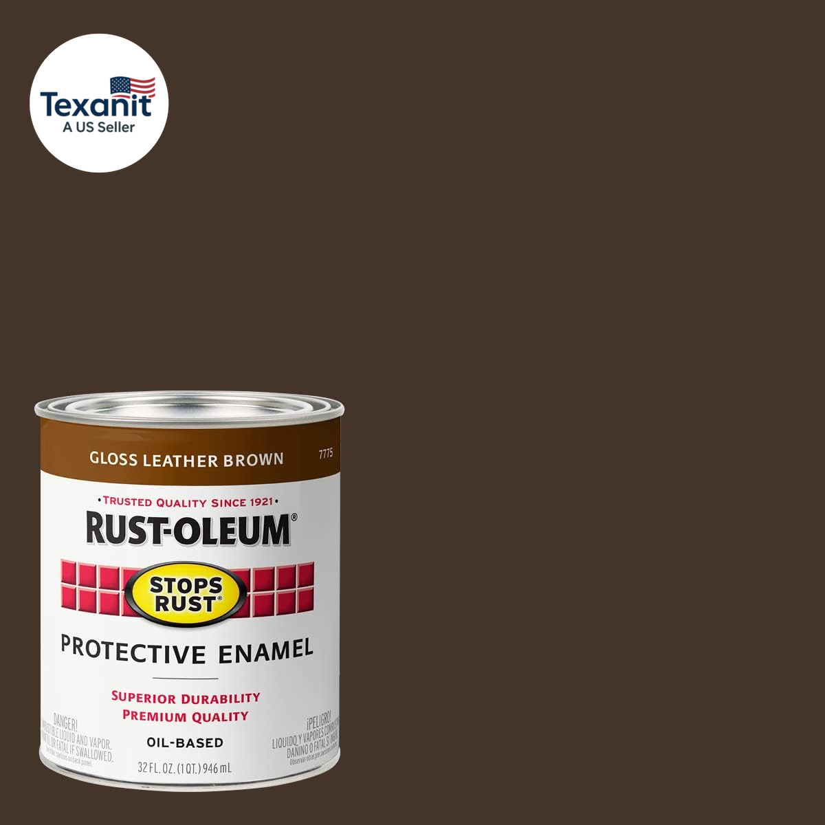 7775502 Stops Rust Brush on Paint, Quart, Gloss Leather Brown, (Pack of 1)