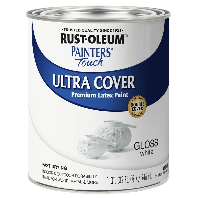 Rust-Oleum 1992502 Enamel Paint, Water, Gloss, White, 1 qt, Can, 120 sq-ft Cover