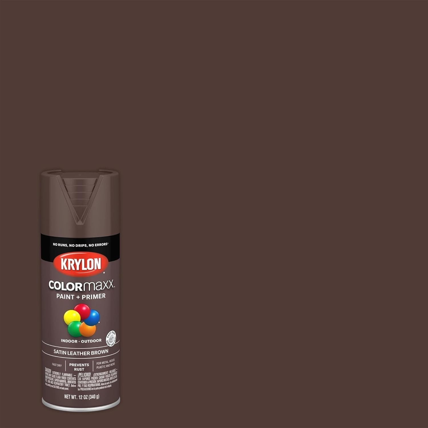 Fast-Drying 12oz Satin Leather Brown Spray Paint & Primer for Indoor/Outdoor Use