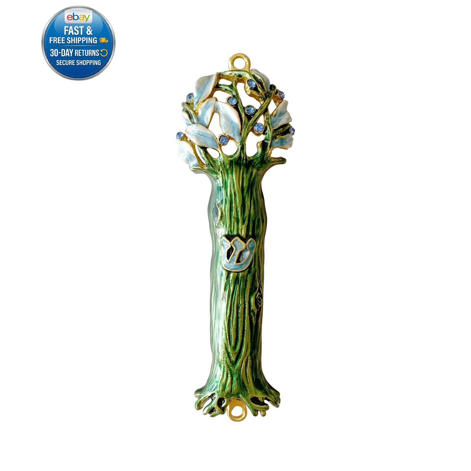 4.9 Inches Hand-Painted Mezuzah, Exquisite Enamel Inches, Green