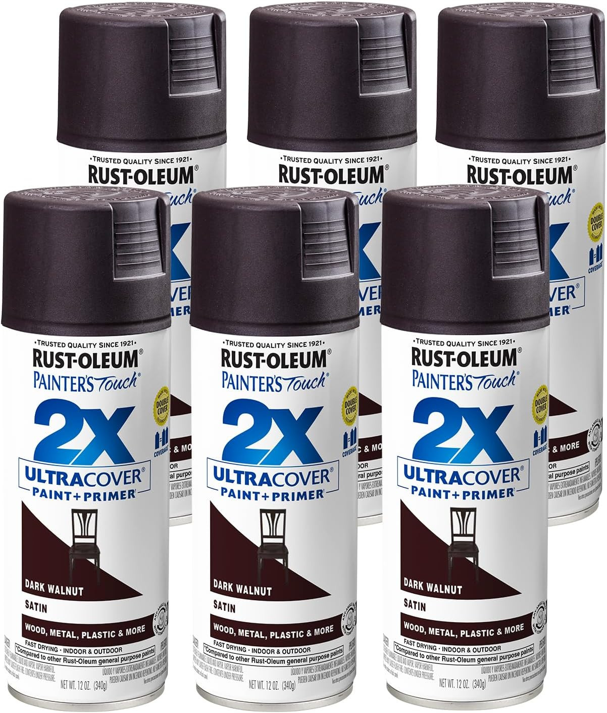 334064-6PK Painter’S Touch 2X Ultra Cover Spray Paint, 12 Oz, Satin Dark Walnut,