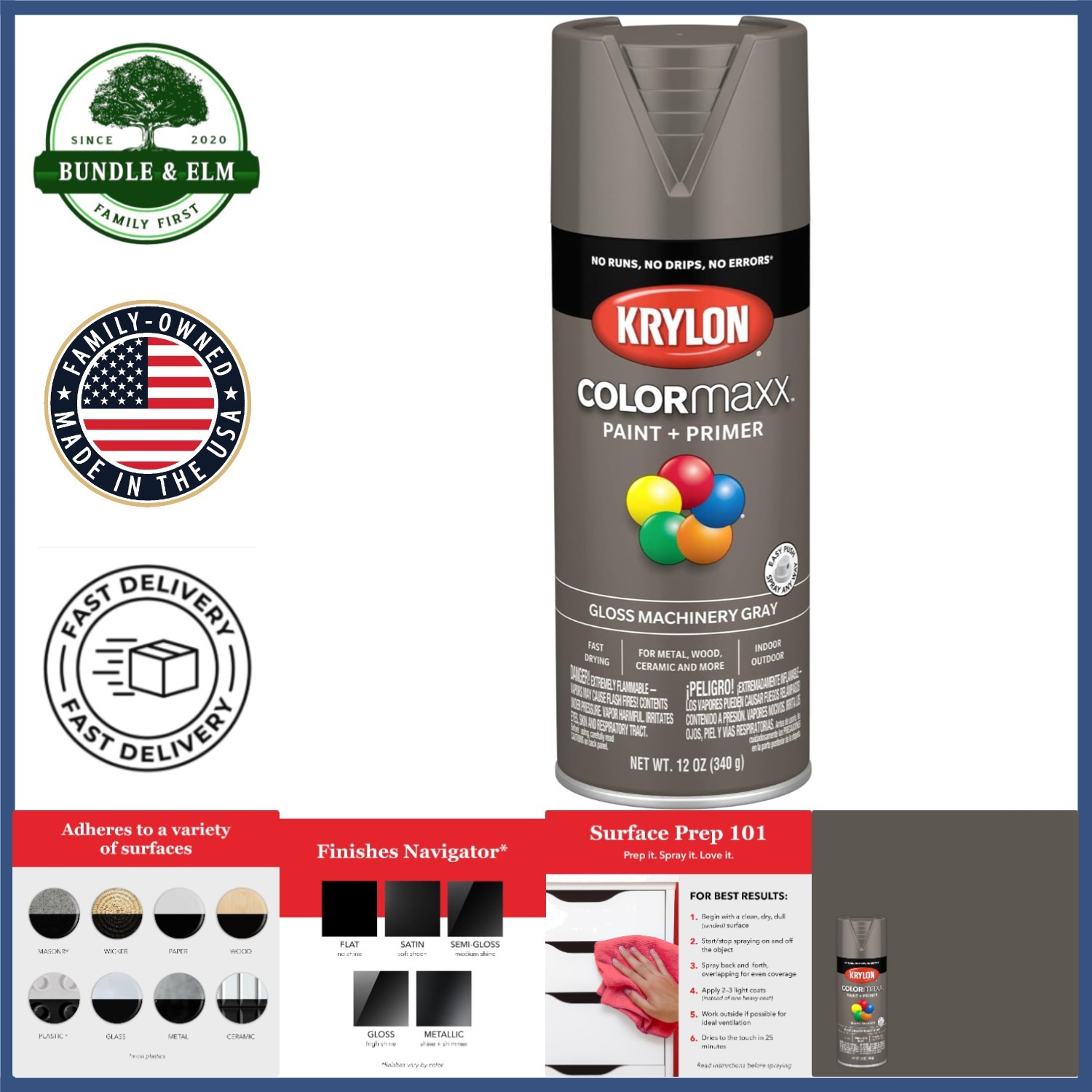 Acrylic Spray Paint and Primer for Indoor Outdoor Use in Gloss Machinery Gray