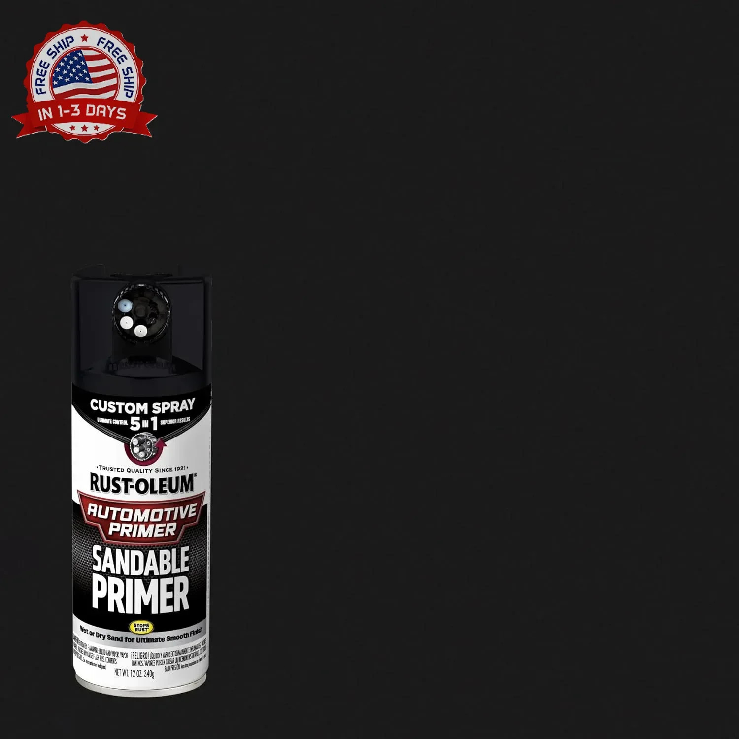 Rust-Oleum Automotive Sandable Primer Custom Spray 5-in-1, 12 oz, Black
