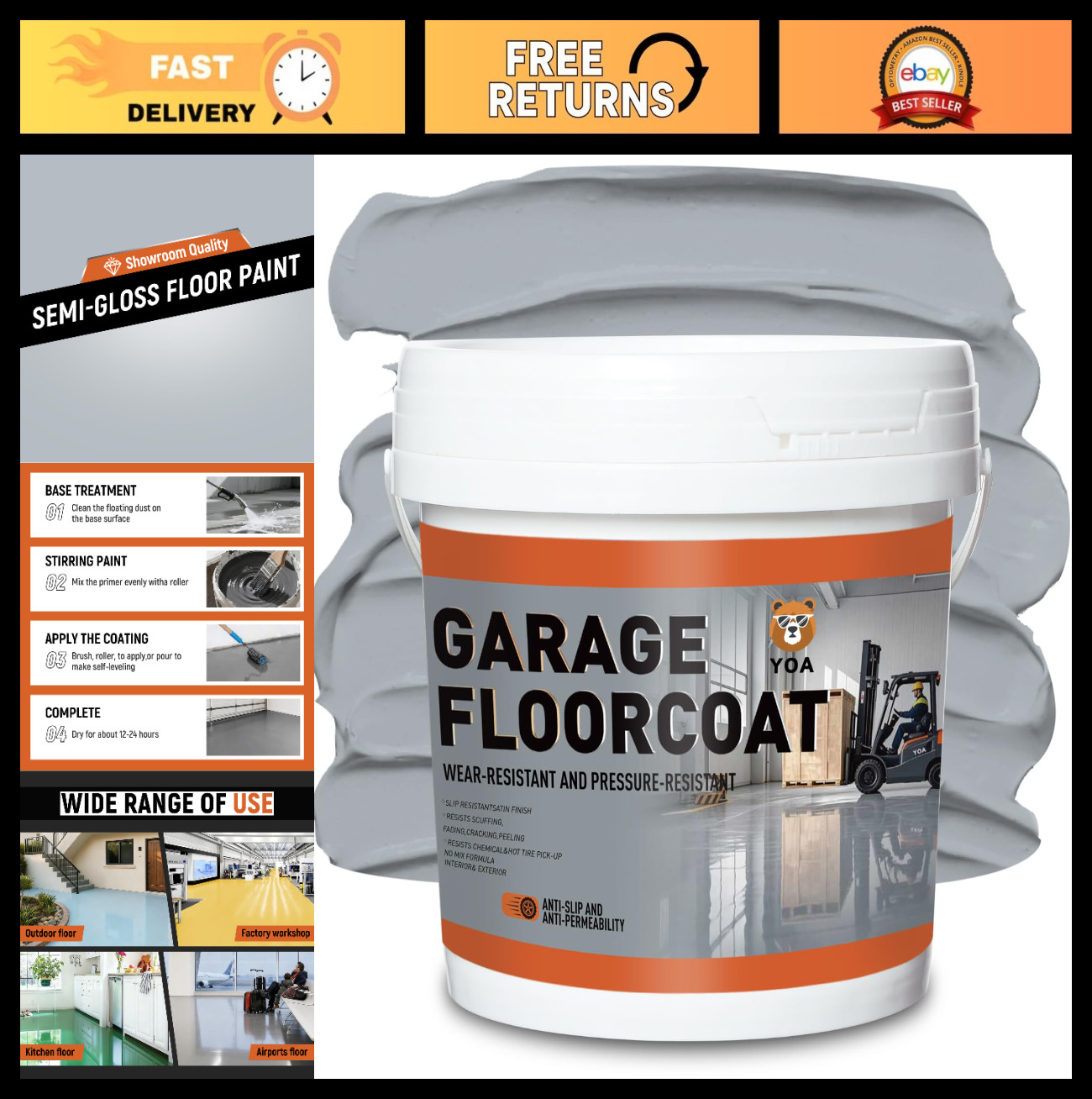 Professional Concrete Garage Floor Paint – 1 Gallon Smoke Gray, Acrylic Coating,