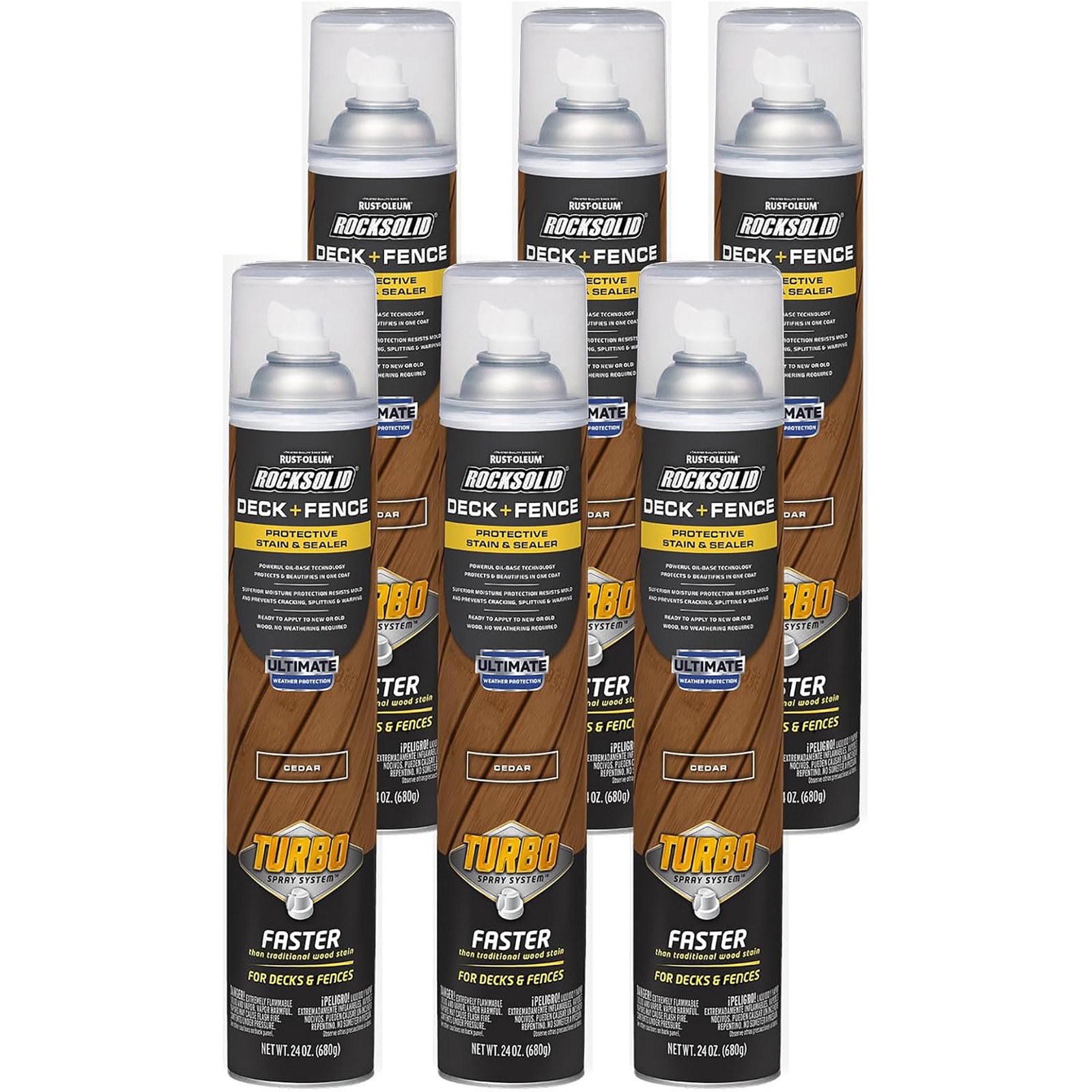 RockSolid Deck+Fence Protective Stain & Sealer Cedar 24 oz Aerosol 6 Pack