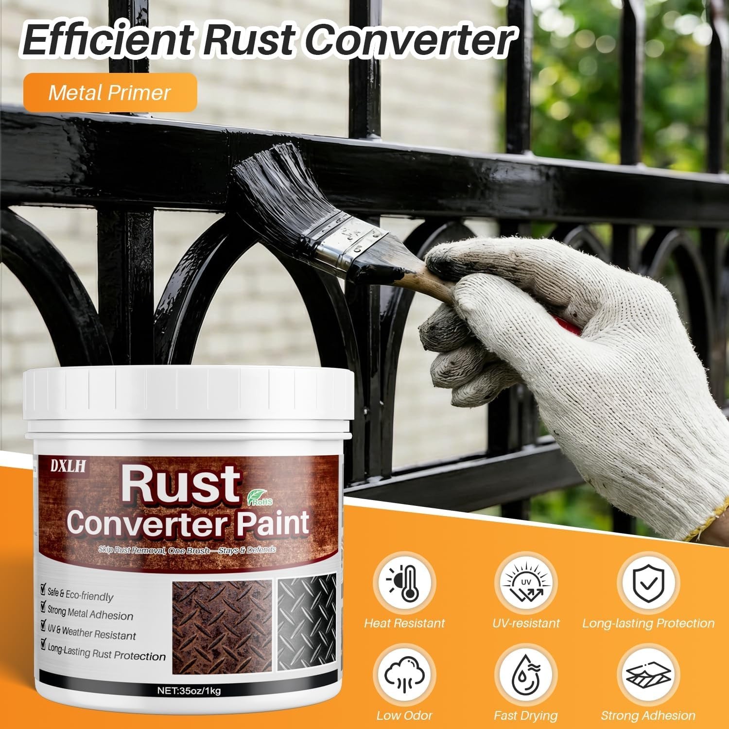 Easy Apply 2-in-1 Rust Converter Paint – 35oz Fast-Drying & Waterproof Formula
