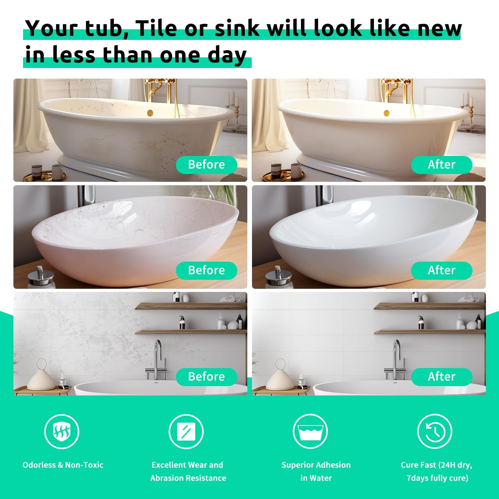 Tub and Tile Refinishing Kit 17.5oz with Tools, Low Odor DIY Bathroom Paint S…