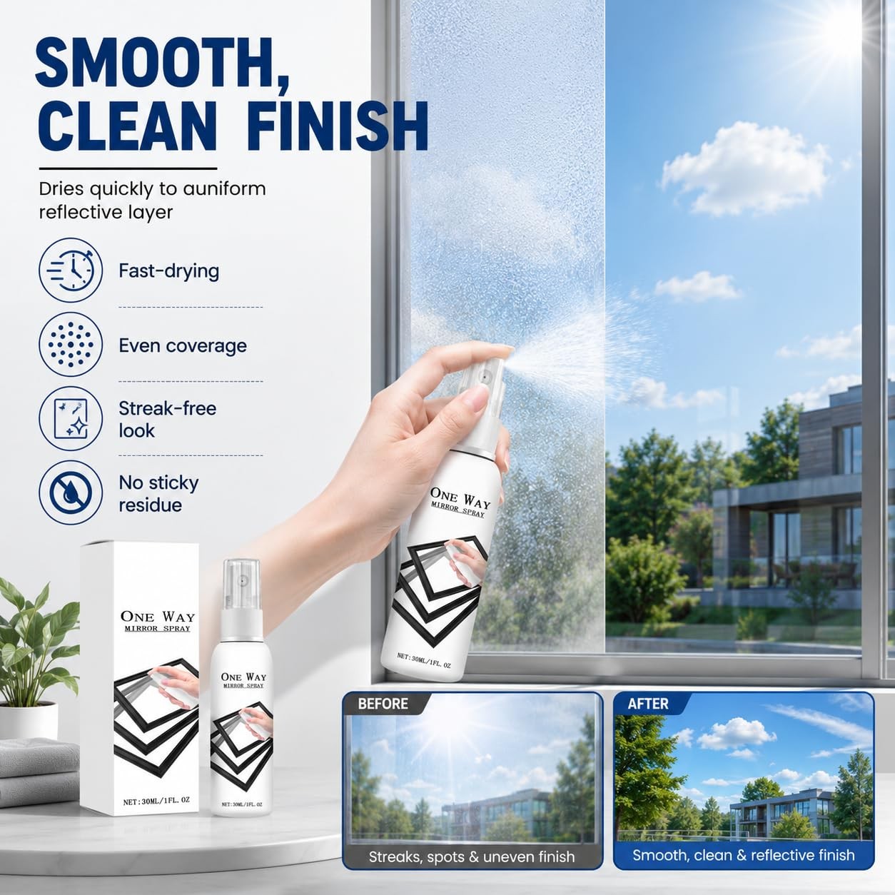 2 PC Reflective Window Spray For Home & Car, 30 ML Glass Reflective Coating Spra