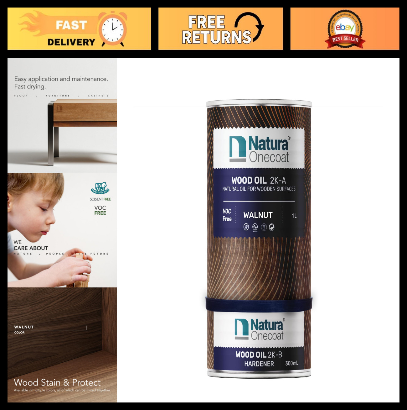 Walnut Wood Stain Oil – 1.3L Fast-Drying Finish for Furniture & Floors – Eco-Fri