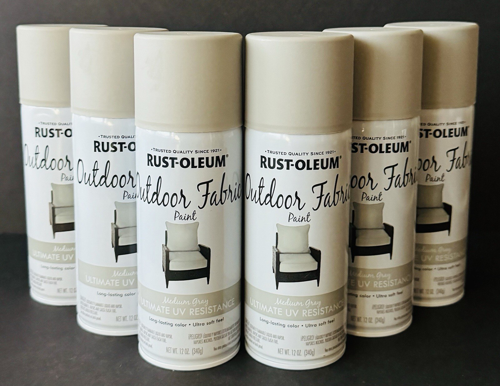 Rust-Oleum 352121 Outdoor Fabric Paint “MEDIUM GRAY”, 12oz (6 Pack)