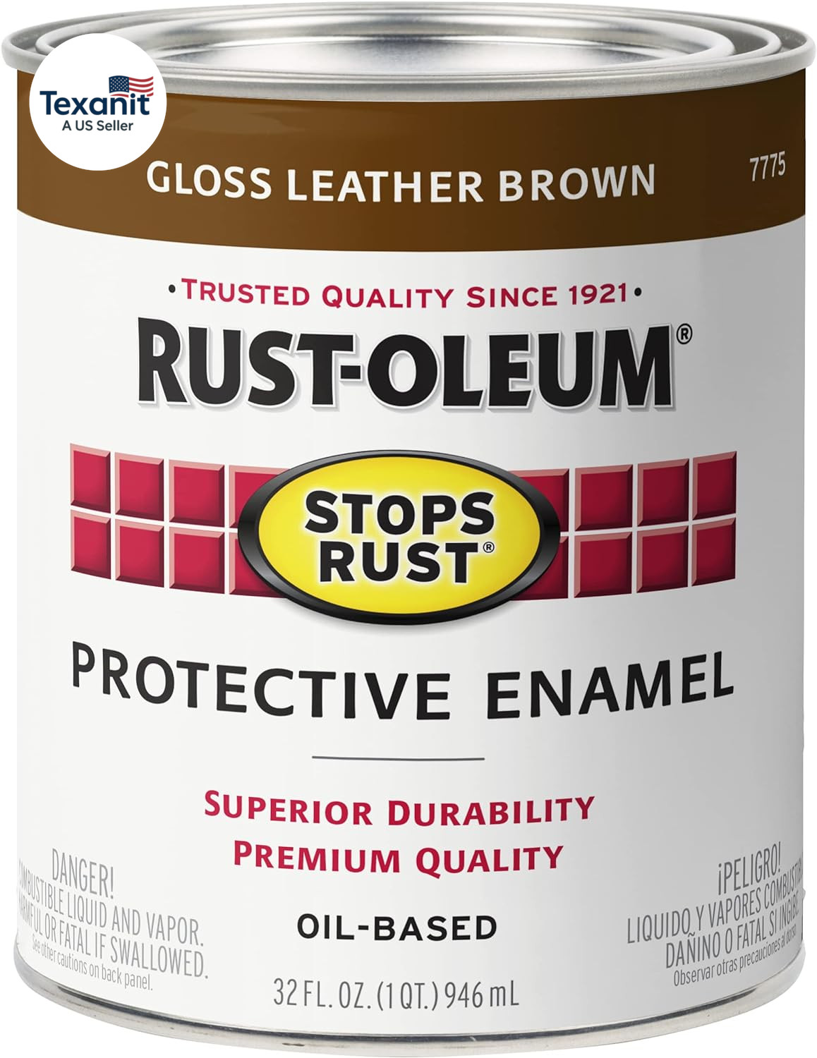 7775502 Stops Rust Brush on Paint, Quart, Gloss Leather Brown, (Pack of 1)