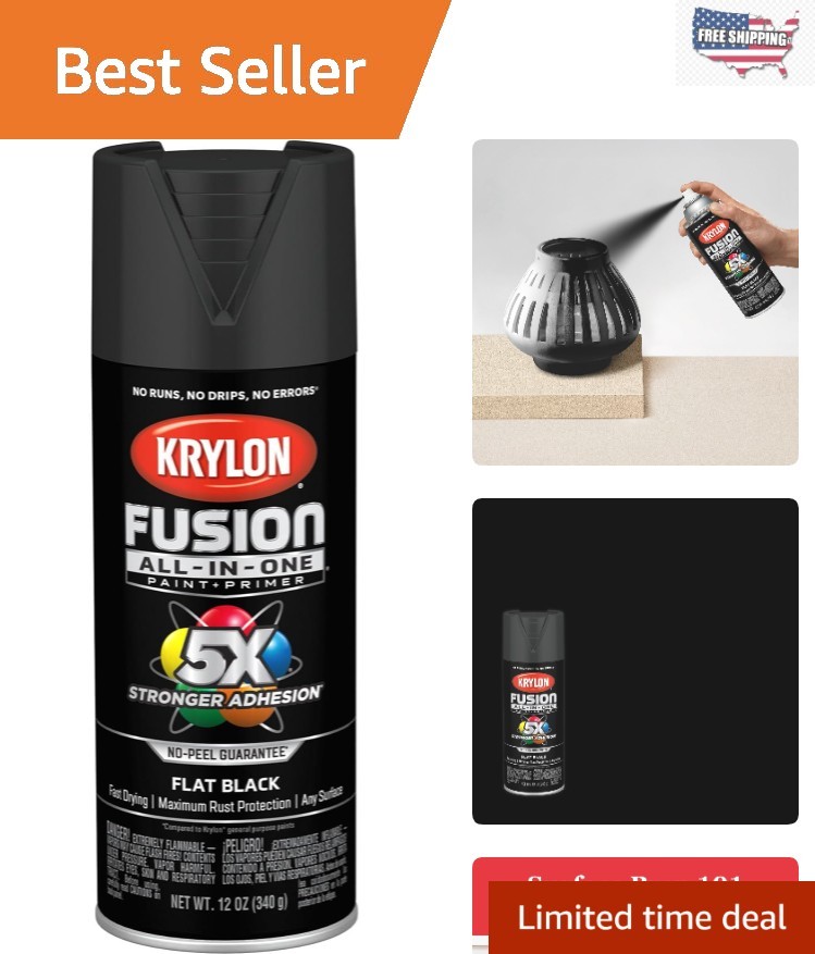 Versatile Fusion 12 oz Black Spray Paint – Indoor/Outdoor with Fast Dry Time