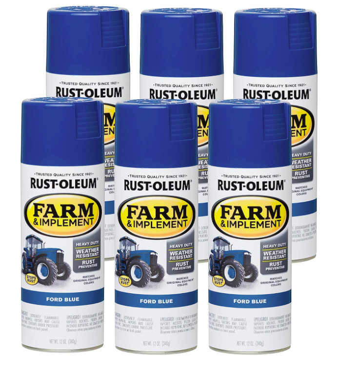Rust-Oleum 280131-6PK Farm & Implement Spray Paint, 12 oz, Ford Blue, 6 Pack