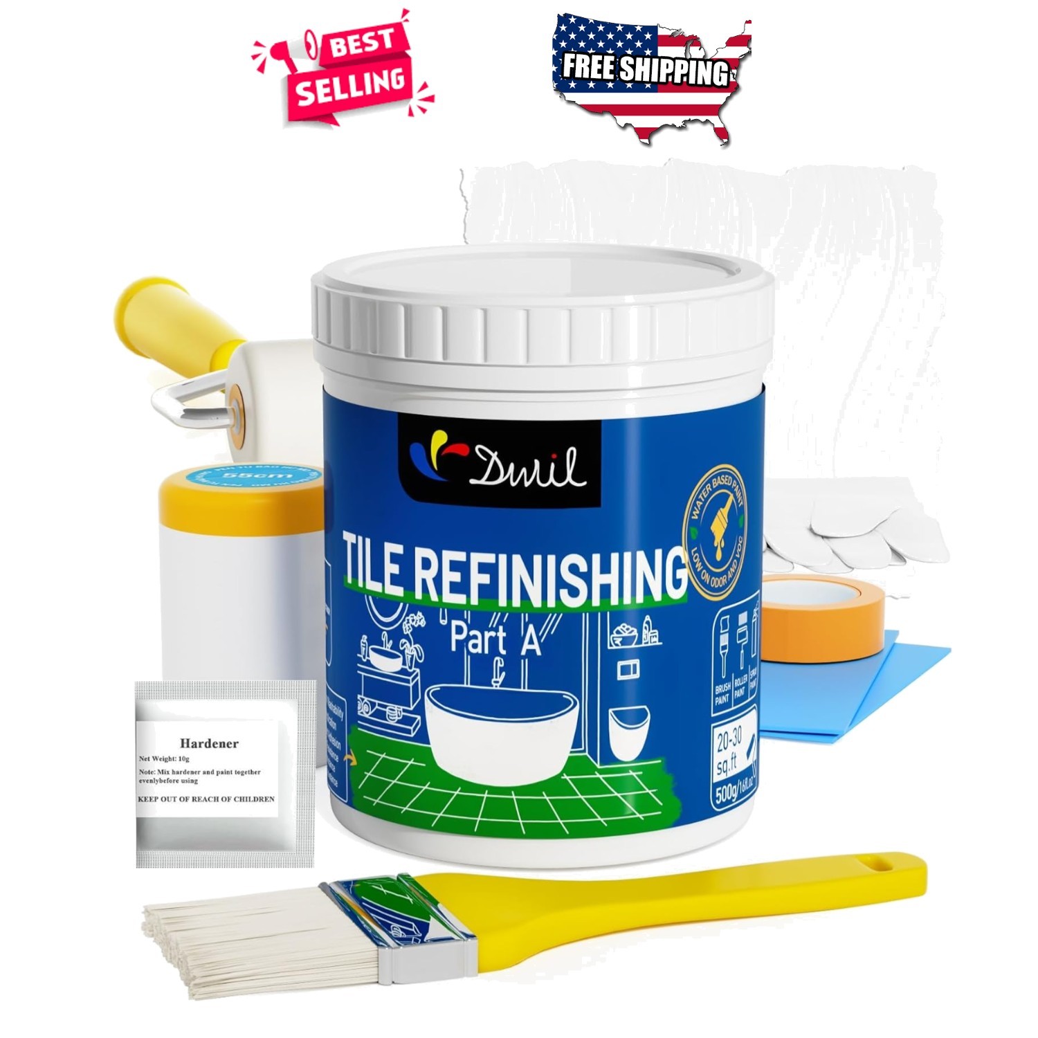 Sink and Shower Refinishing Paint Kit Water Based White Semi-Gloss 17oz Complete