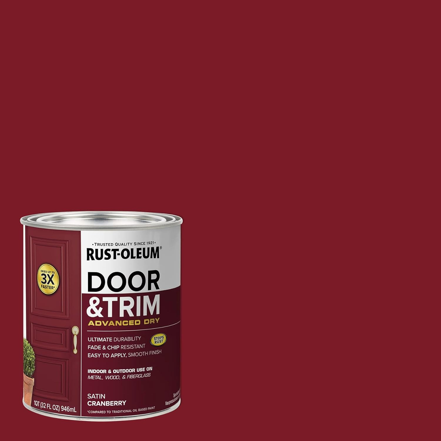 Rust-Oleum Advanced Dry Door & Trim Paint, Satin Finish, Cranberry, 1 Quart