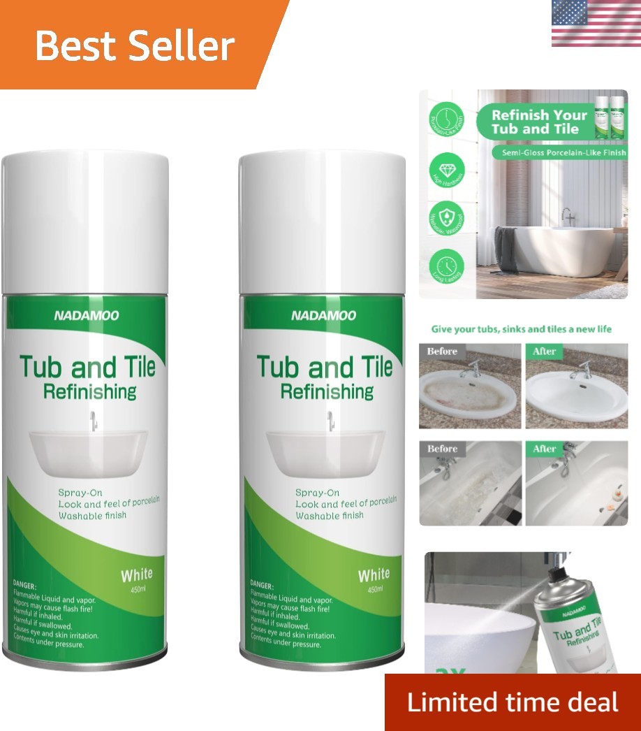 White Bathtub and Tile Refinishing Spray Paint Kit, 450ml 2 Pack, Semi-Gloss …
