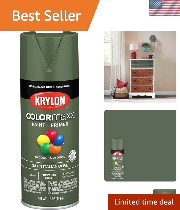 Versatile 12 oz Indoor/Outdoor Satin Italian Olive Spray Paint – Rust Protection