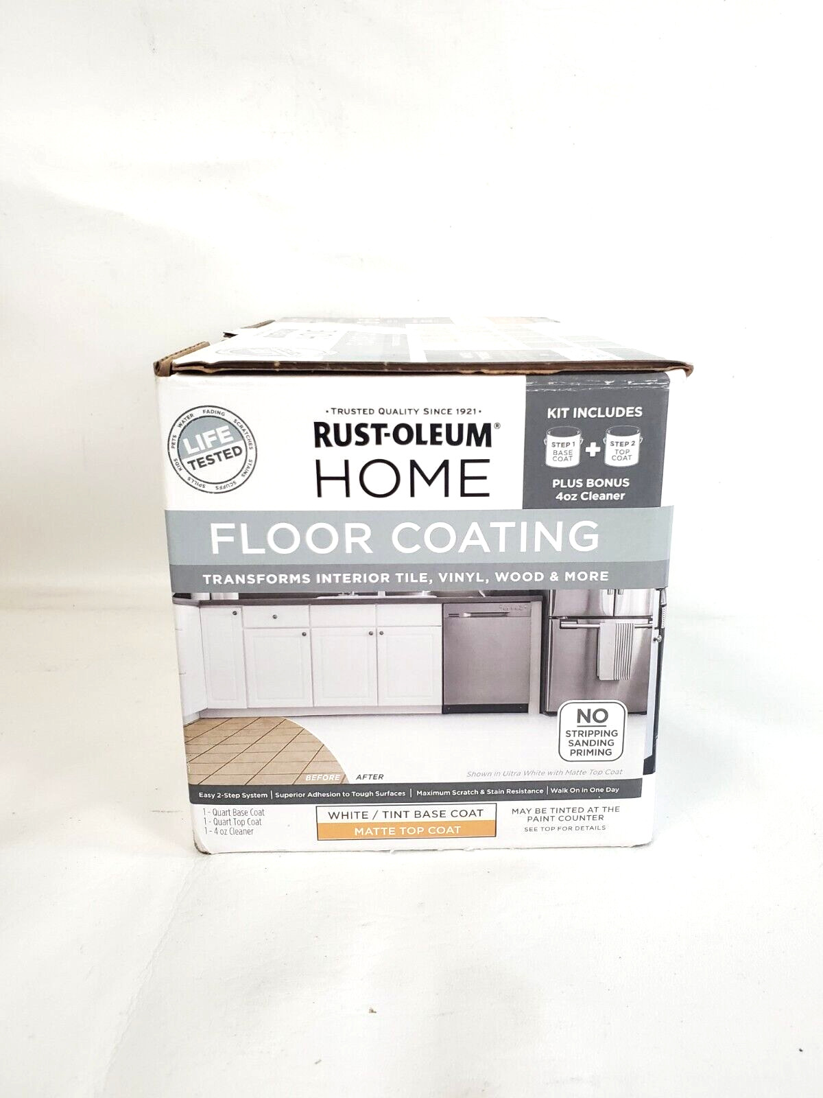 Rust-Oleum Home Floor Coating Kit, White/Tint Base-Base Coat, Matte Top Coat