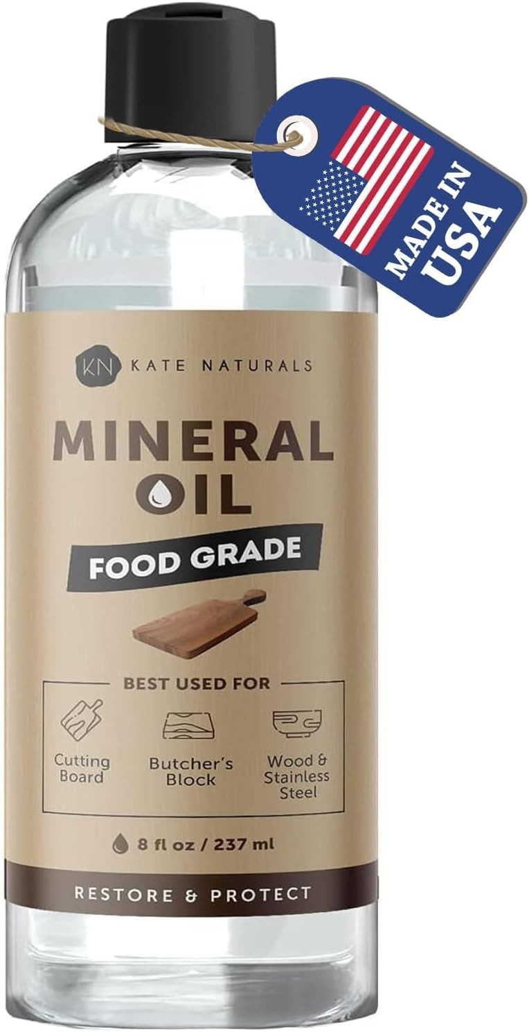 Kate Naturals Mineral Oil for Wood Cutting Board, Butcher 8 fl oz, Clear