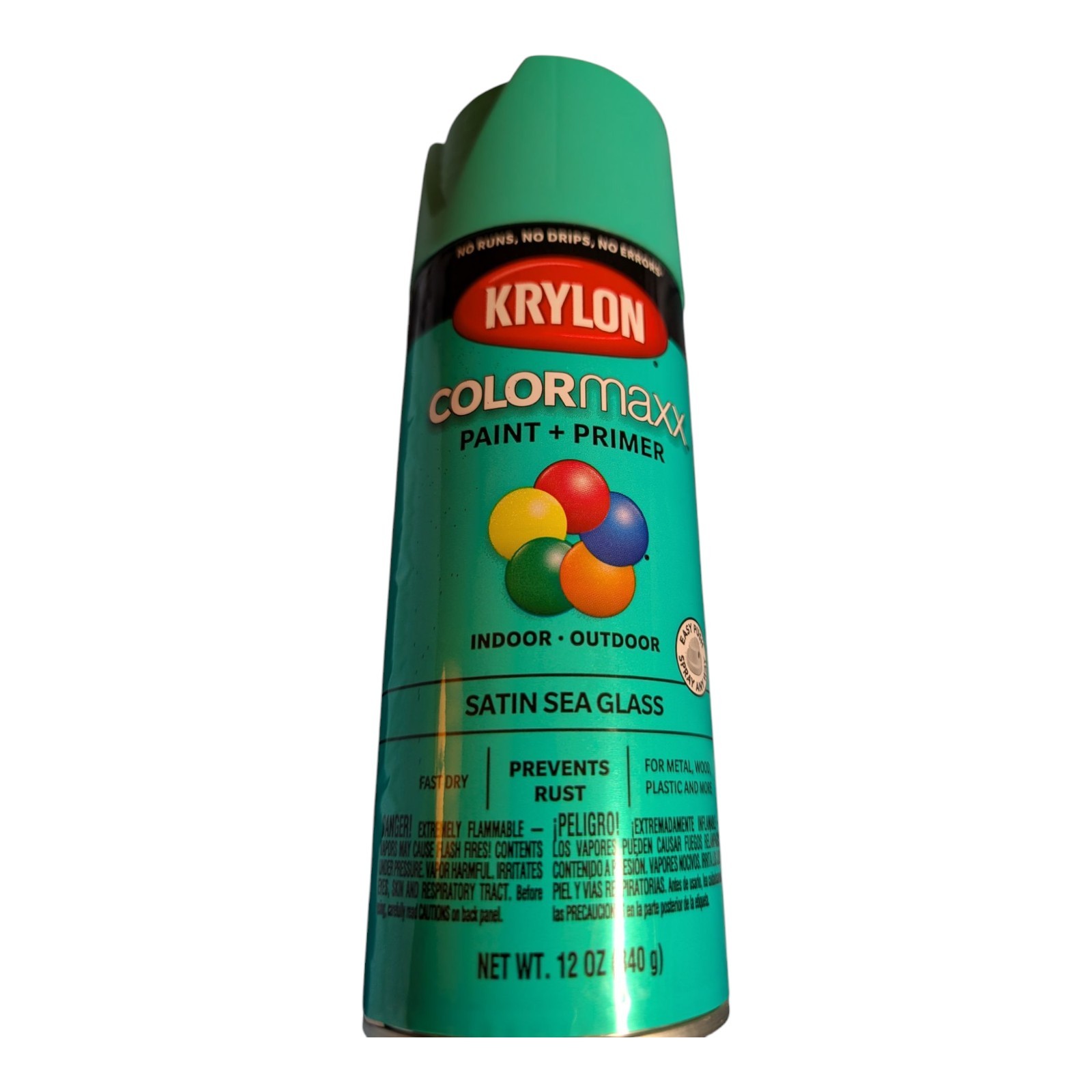 NEW KRYLON COLORmaxx Spray Paint, Satin, Sea Glass, 12 oz, Aerosol Color Of Cap